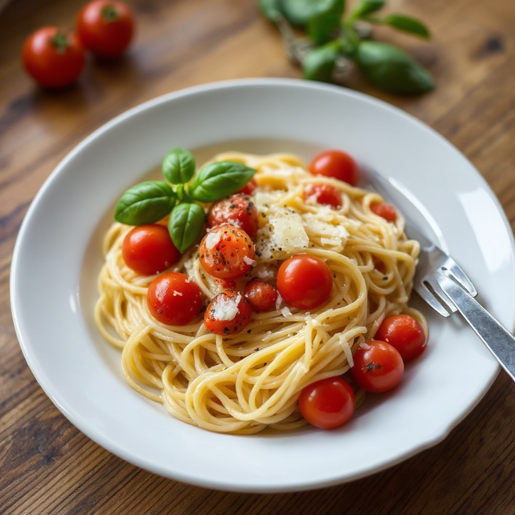 Knoblauch-infused Engelshaar mit Tomaten-Medley