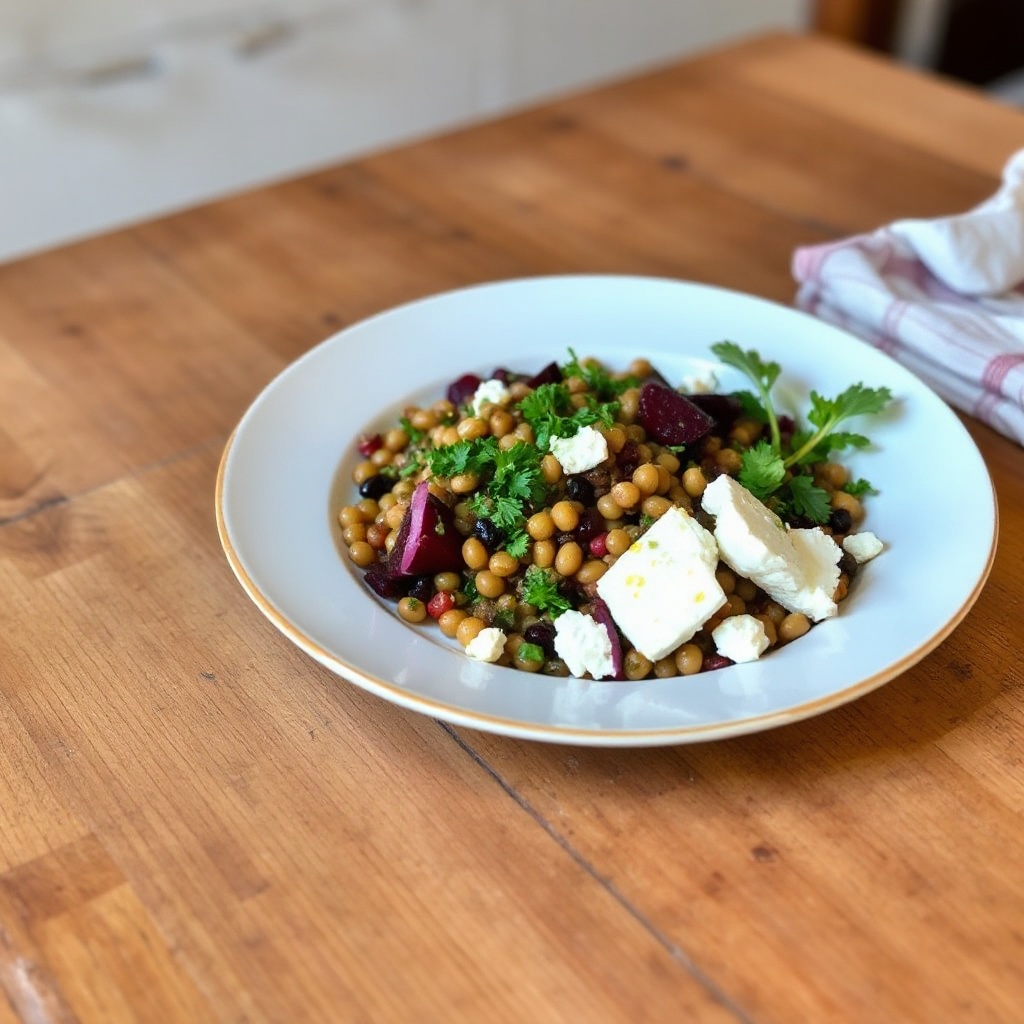 Warmer Linsen- und Rote-Bete-Salat mit Kräuterdressing