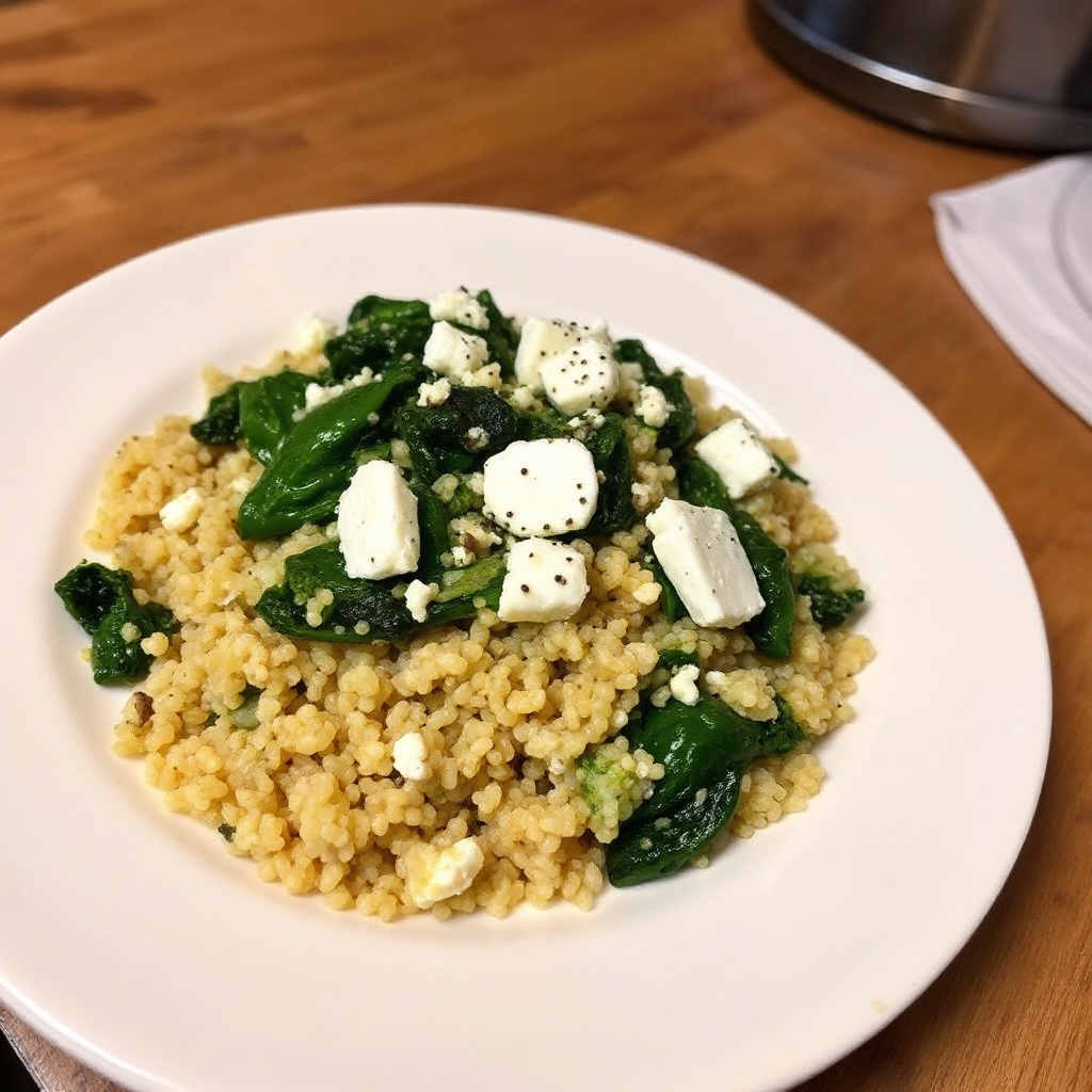 Quinoa con Spinaci Sauté e Feta Cremosa