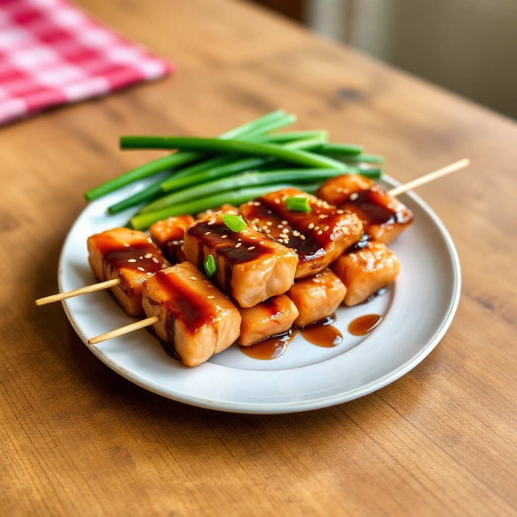 Honig-Soja-glasiertes Lachs-Spieße