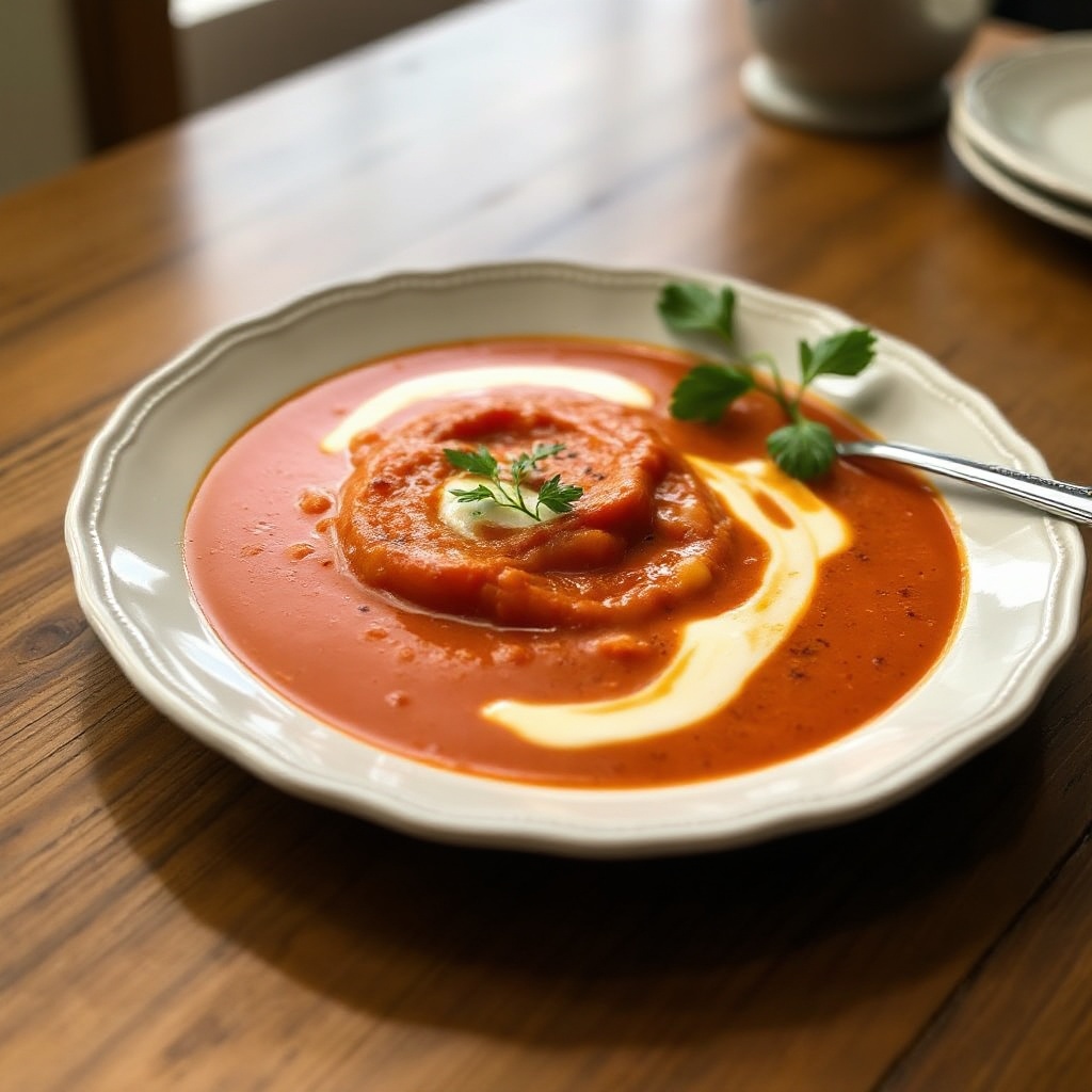 Zuppa Cremosa di Peperoni Rossi e Pomodori Arrostiti