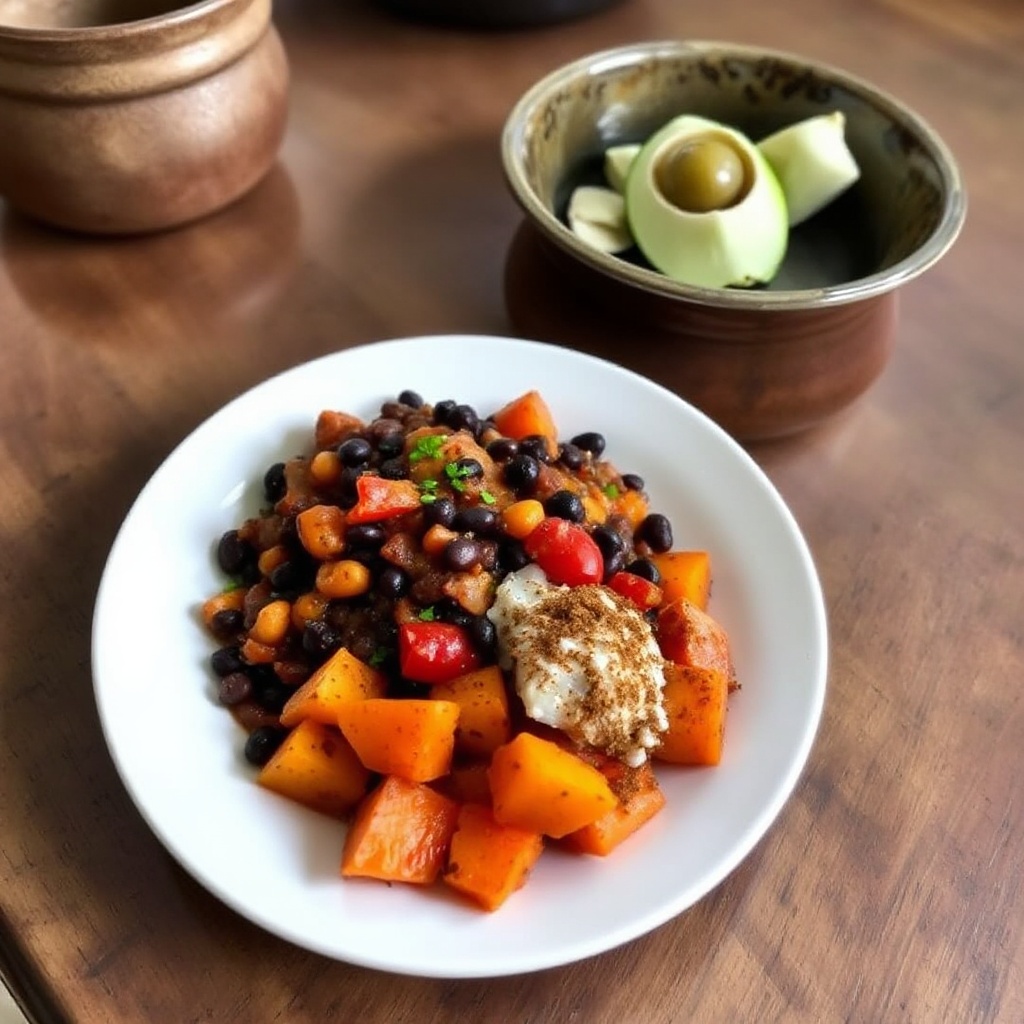 Gewürzter Schwarze-Bohnen-Chili mit Gerösteten Süßkartoffeln