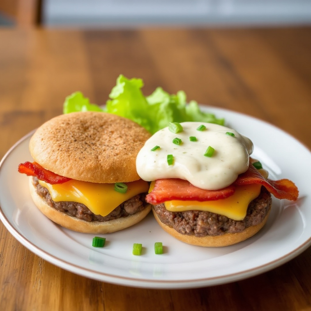 Cheddar-Stuffed Bacon Burgers with Zesty Scallion Mayo