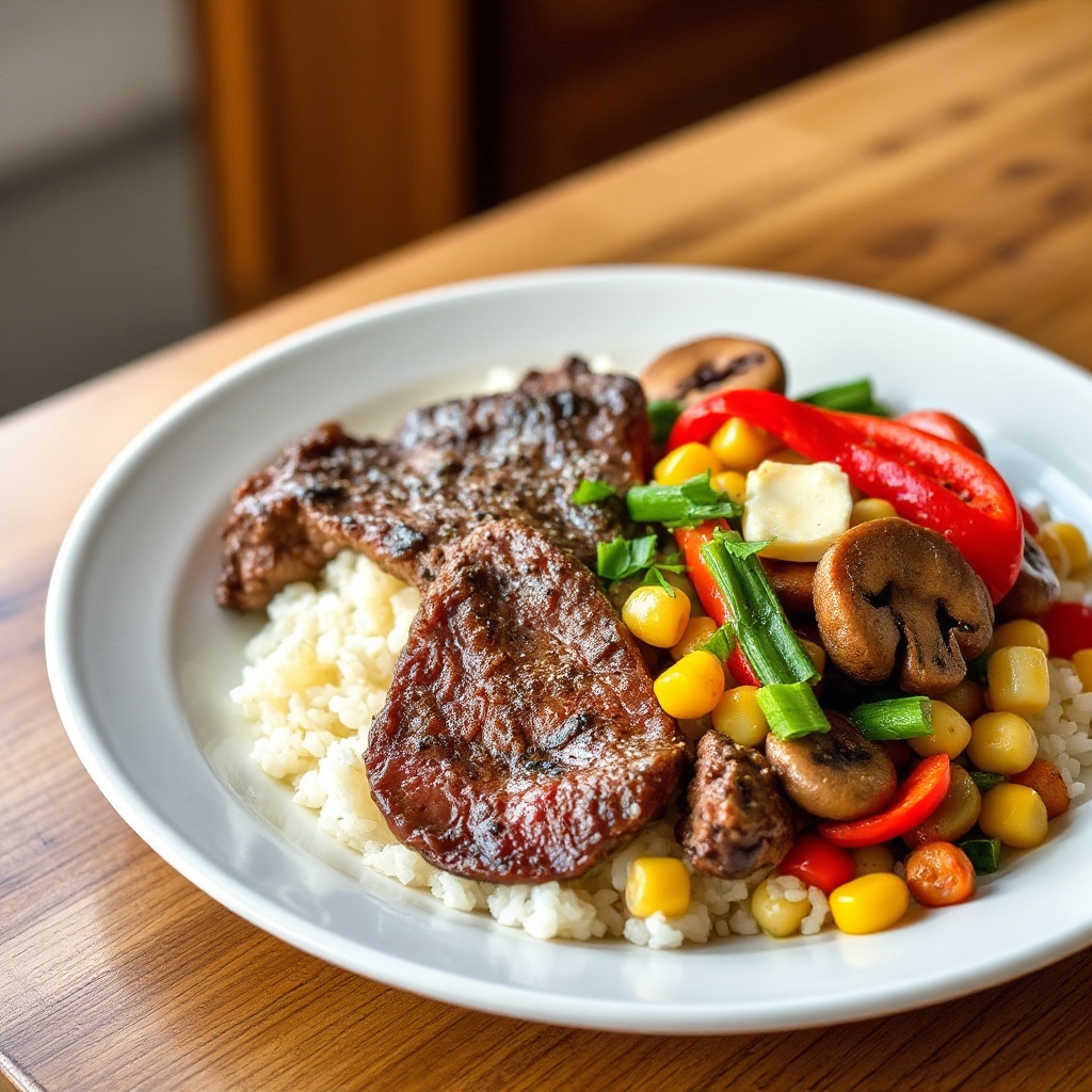 Herzhafter Flanksteak mit buntem Gemüse-Medley