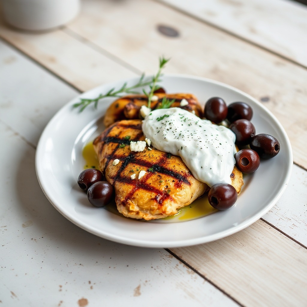 Mediterranean Grilled Chicken with Tzatziki and Olives