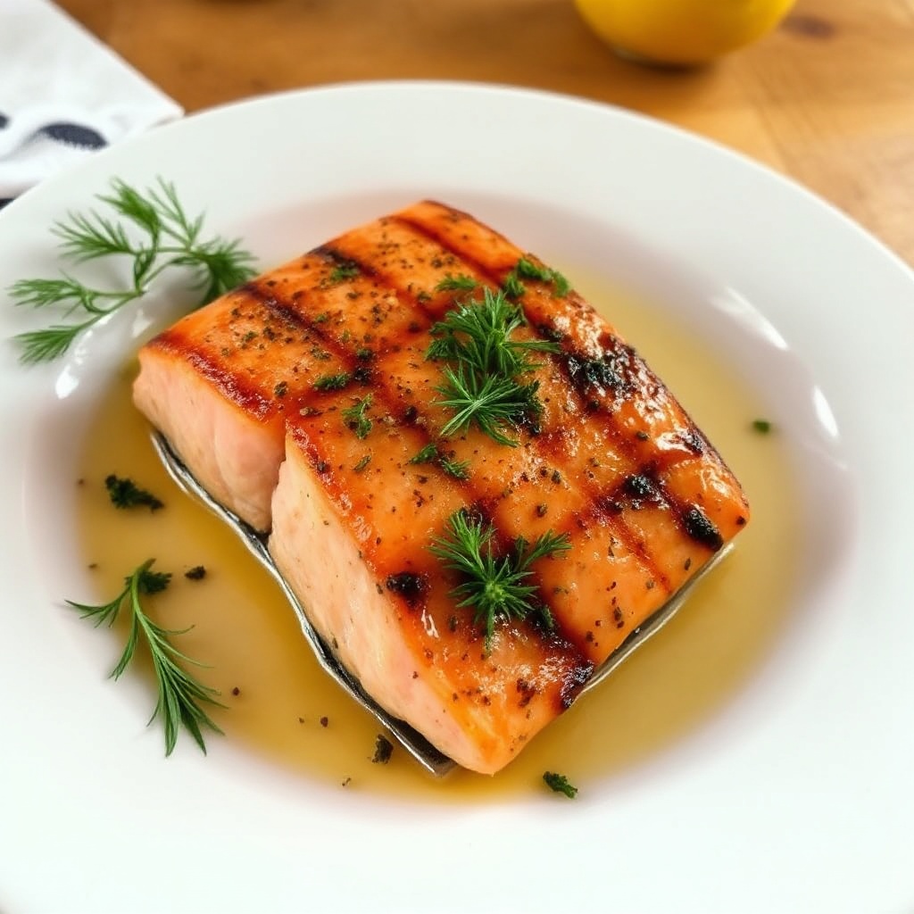 Zedernholz-Planken gegrillter Lachs mit Zitronen-Kräuter-Glasur