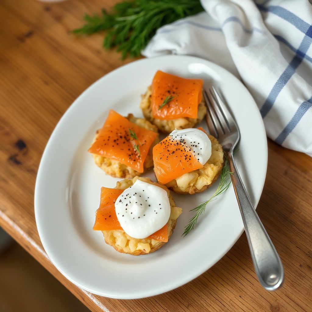 Herzhafte Räucherlachs-Kartoffelrösti-Häppchen