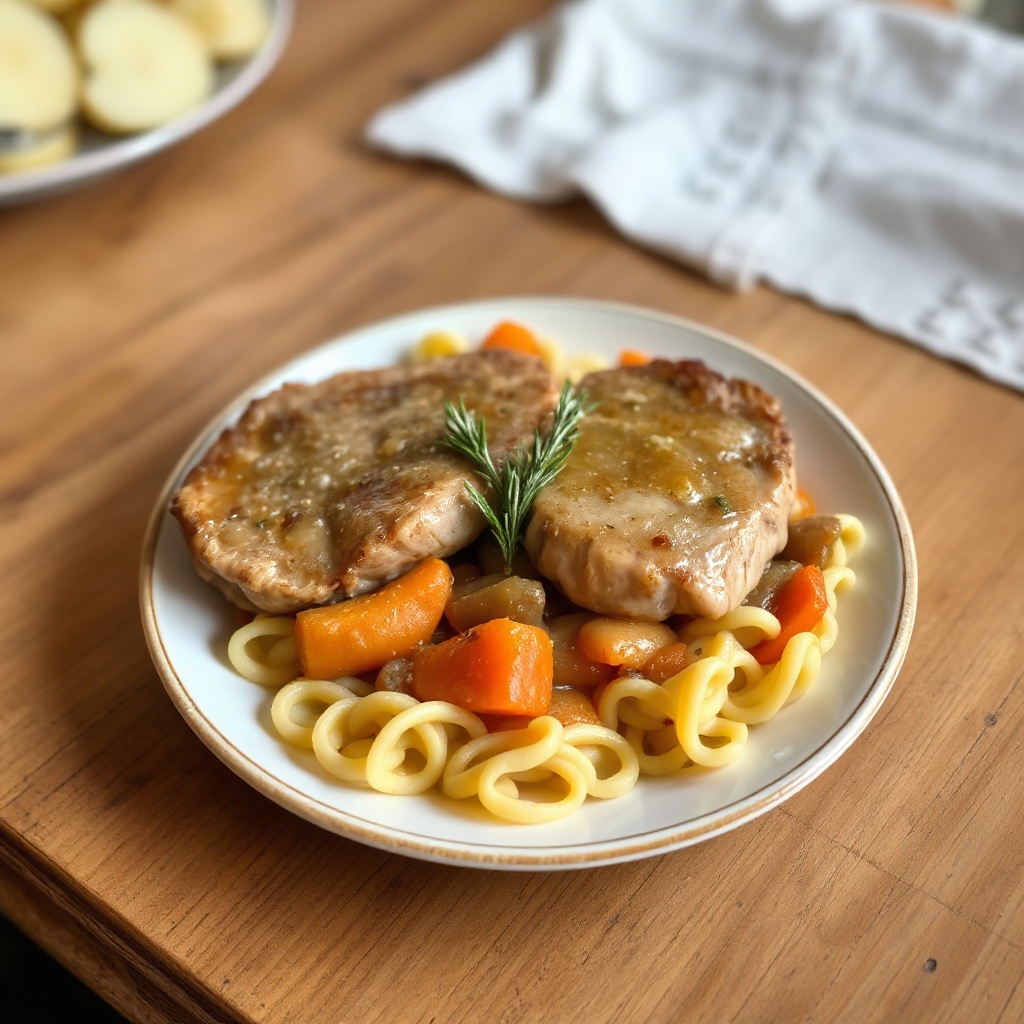 Schweinekoteletts in Apfelsauce mit Spätzle