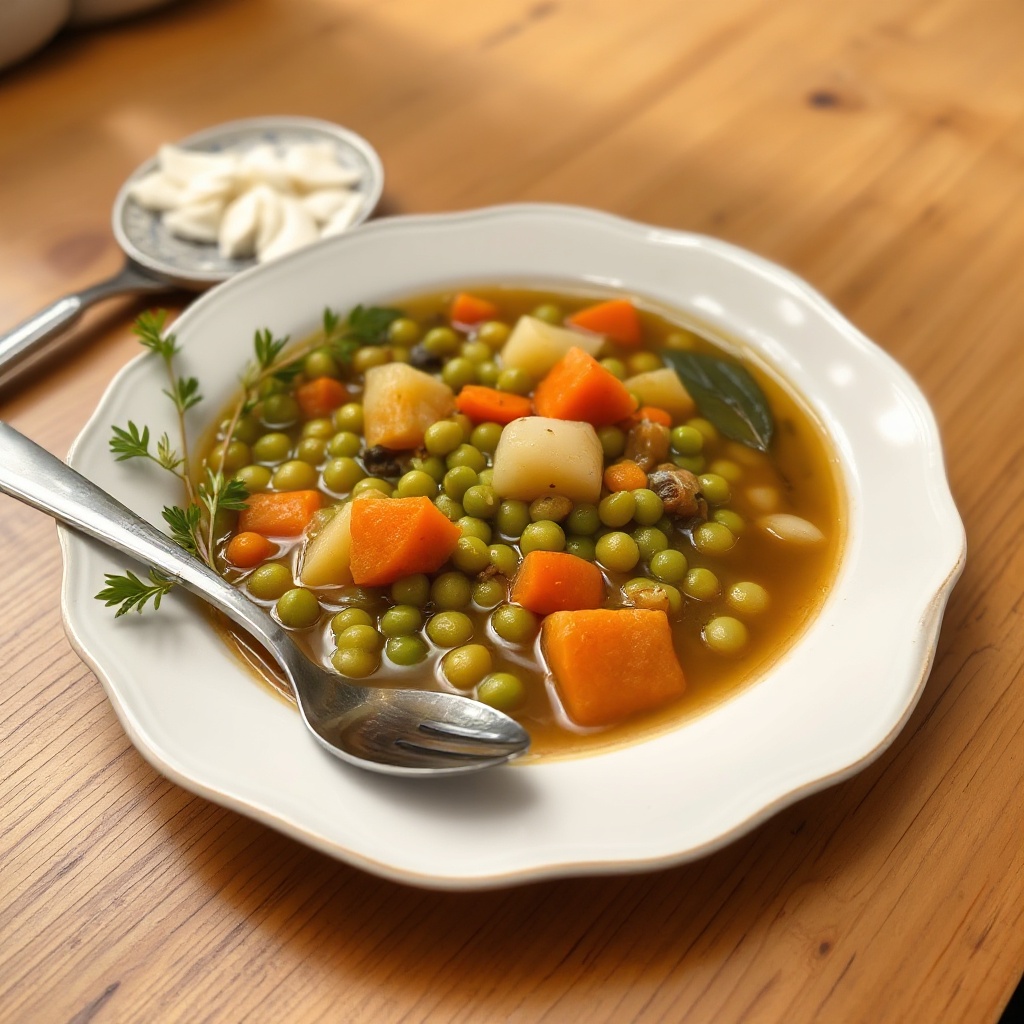 Herzhafter Erbsensuppe mit Gemüse