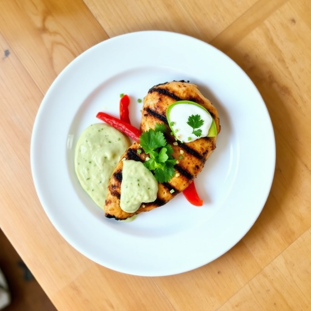 Gegrilltes Hähnchen mit würziger Avocado-Cremesauce