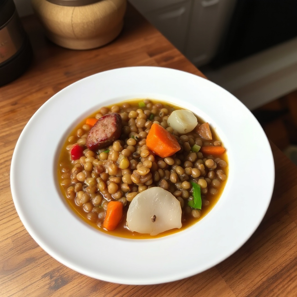Stufato di Lenticchie Saporito con Salsiccia Piccante