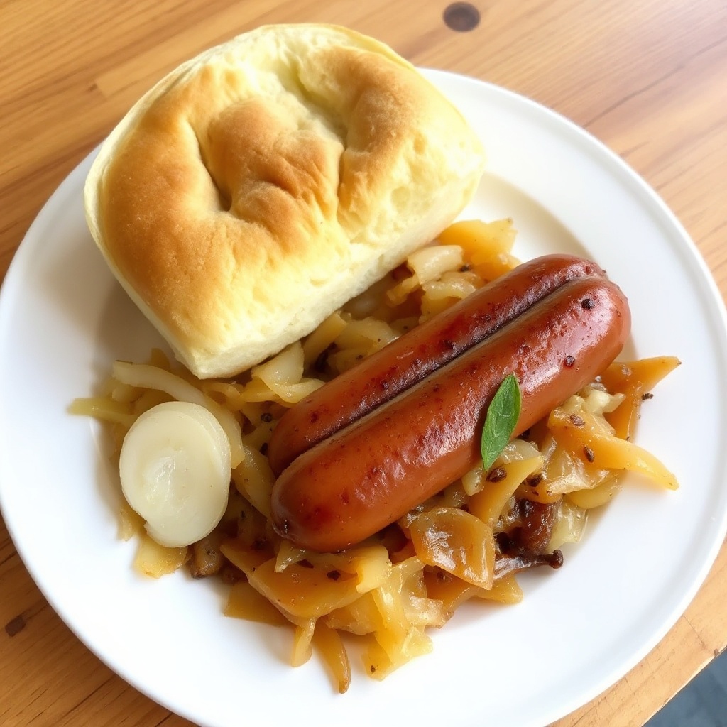 Herzhafte Bratwurst mit karamellisiertem Sauerkraut