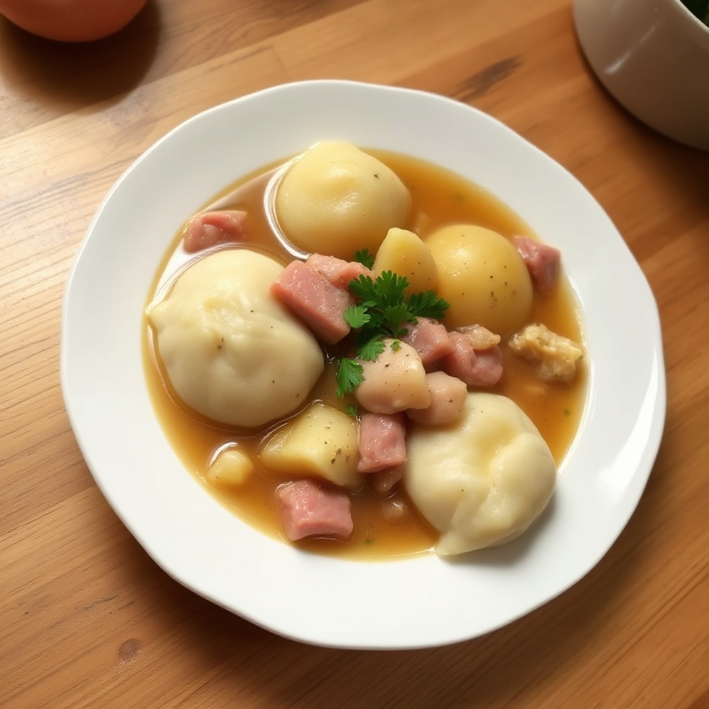 Herzhafter Schinken- und Kartoffelknödel-Eintopf