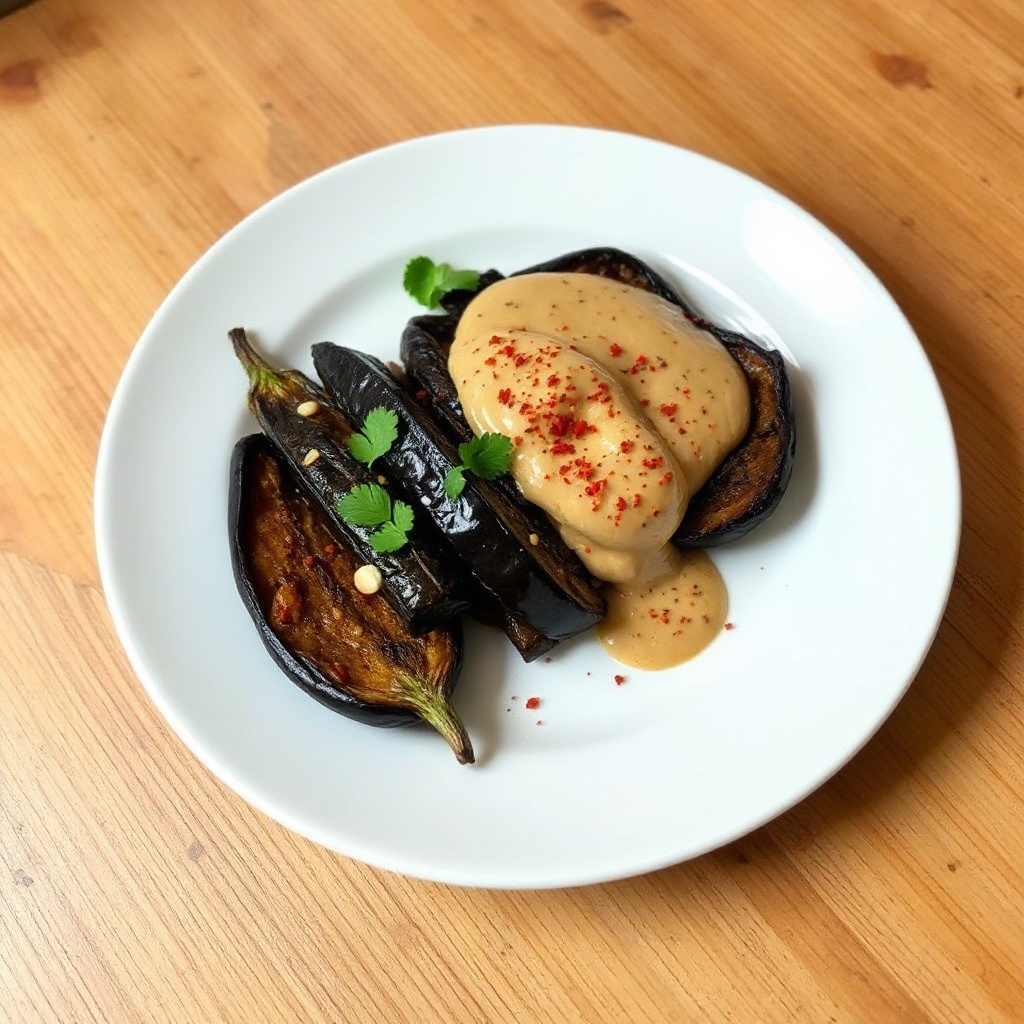 Charred Eggplant with Zesty Almond Sauce