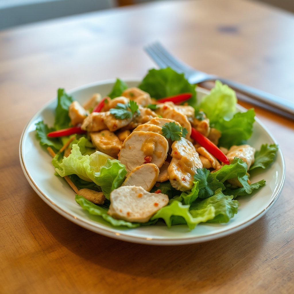 Asiatischer Hähnchensalat mit würzigem Erdnussdressing