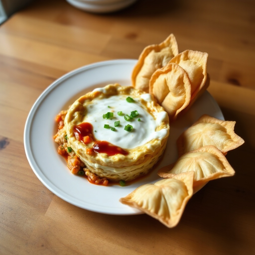 Asian-Inspired Layered Dip with Crispy Wontons