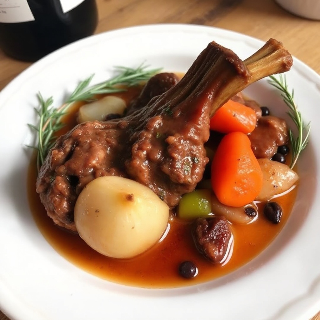 Braised Lamb Shanks with Herbs and Red Wine