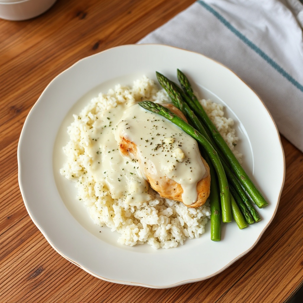 Cremiges Hähnchen mit Spargel und Gorgonzola-Sauce