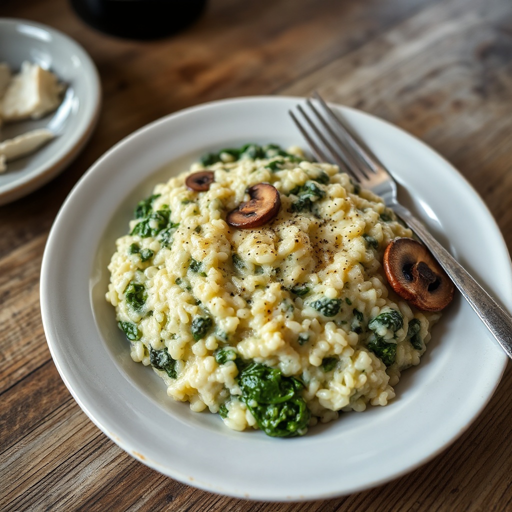 Risotto Cremoso al Forno con Spinaci e Funghi