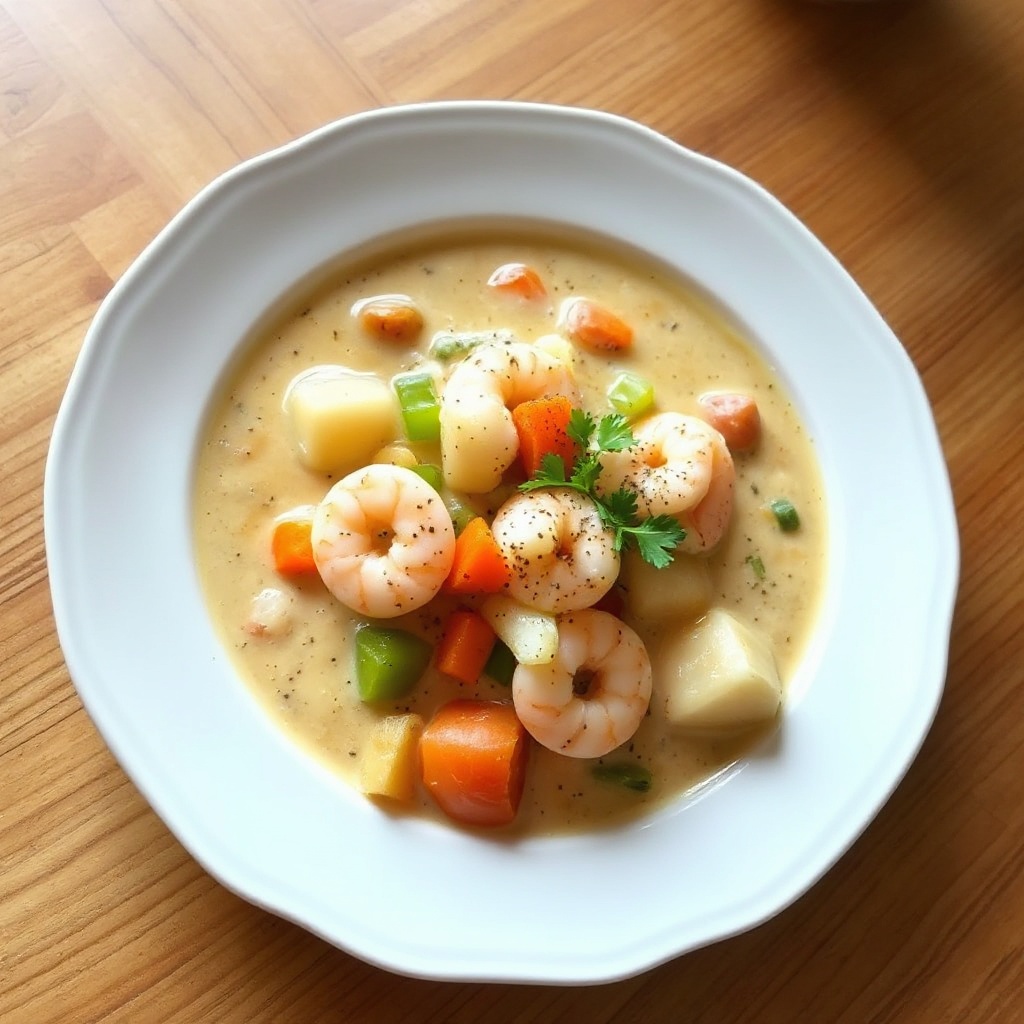 Cremige Garnelen- und Gemüsesuppe