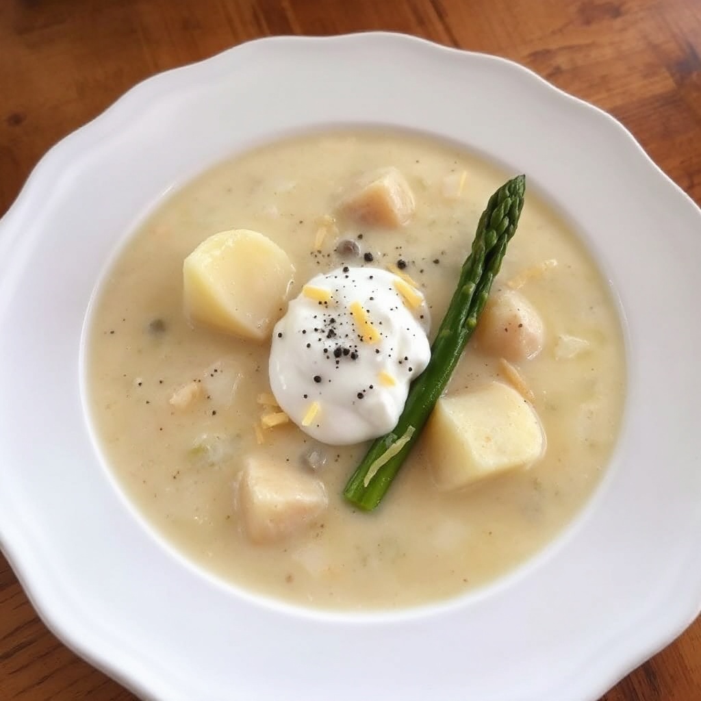 Cremige Spargel- und Kartoffelsuppe mit Cheddar