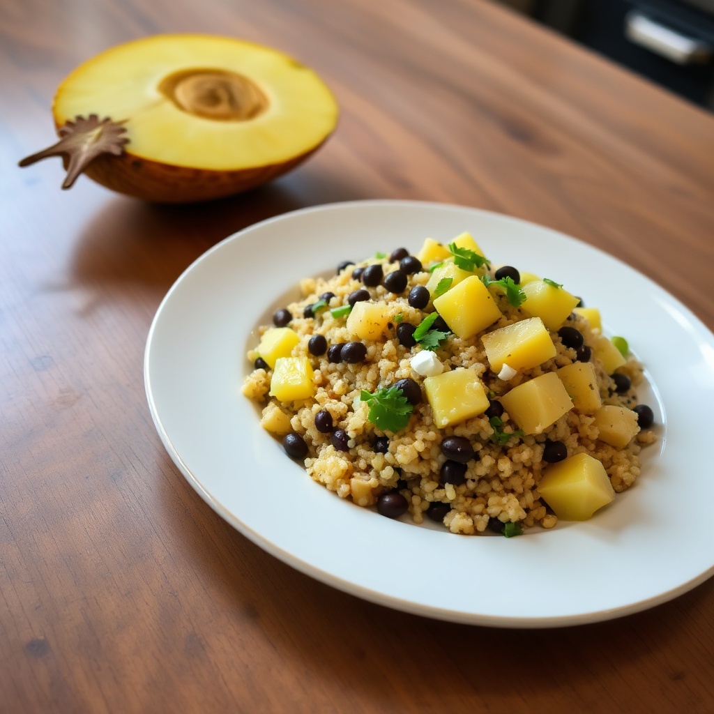 Tropischer Quinoa-Salat mit schwarzen Bohnen und Ananas