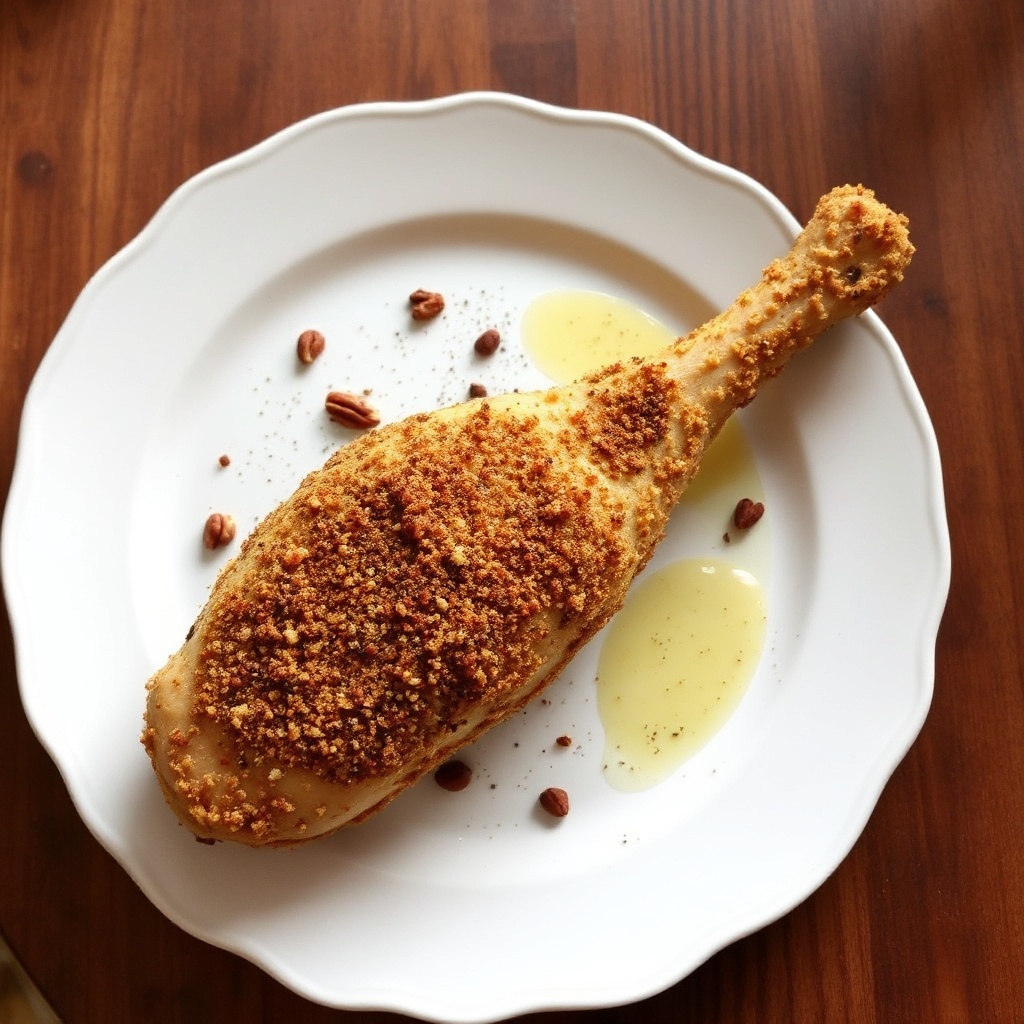 Nussige Kräuterkruste Hähnchenkeulen