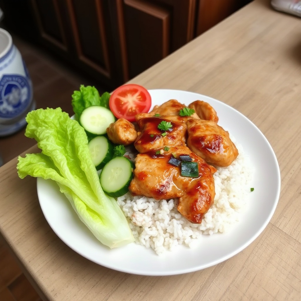 Vietnamesisches Glasiertes Hähnchen mit Frischem Gemüse