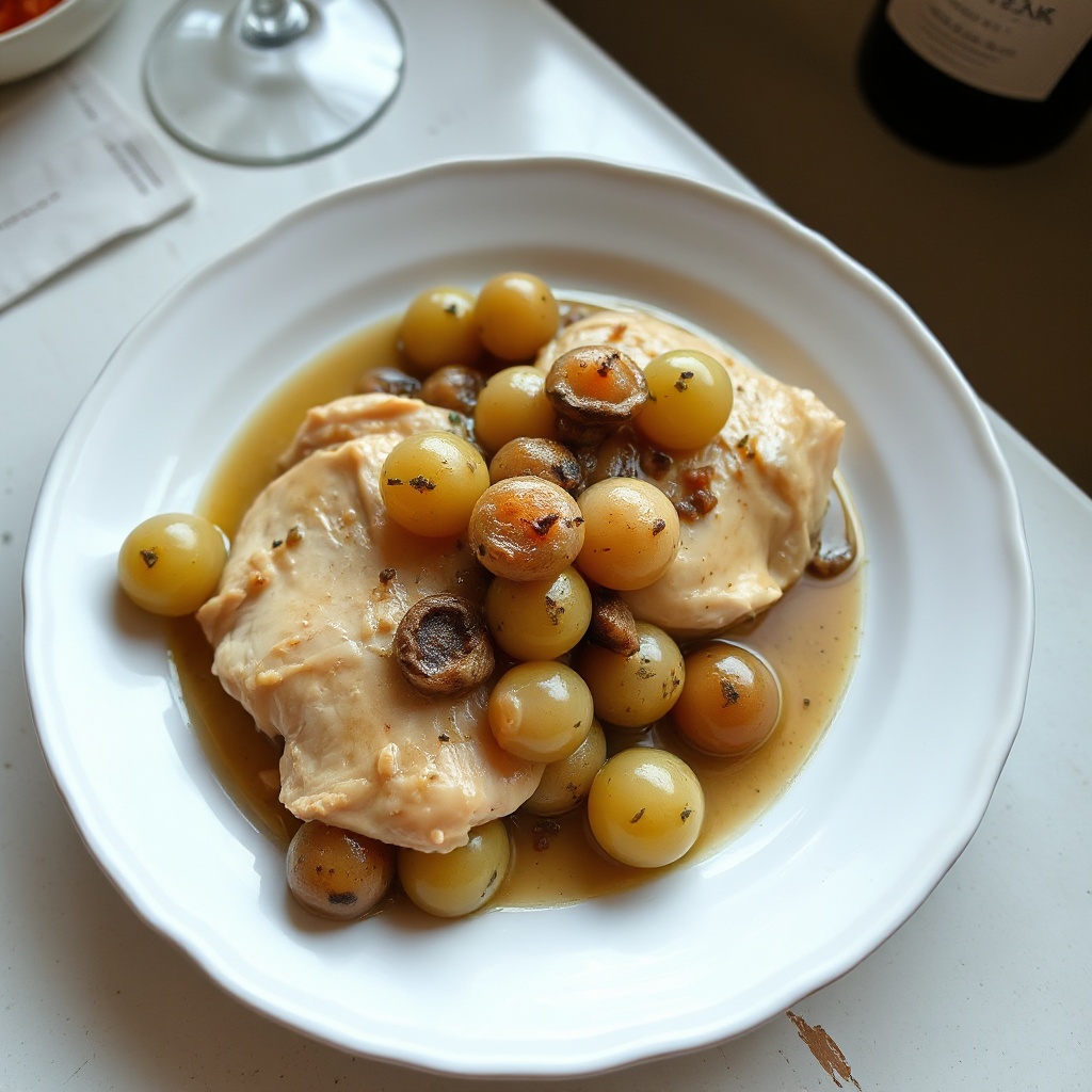 Hähnchen mit Trauben und Weißweinsauce