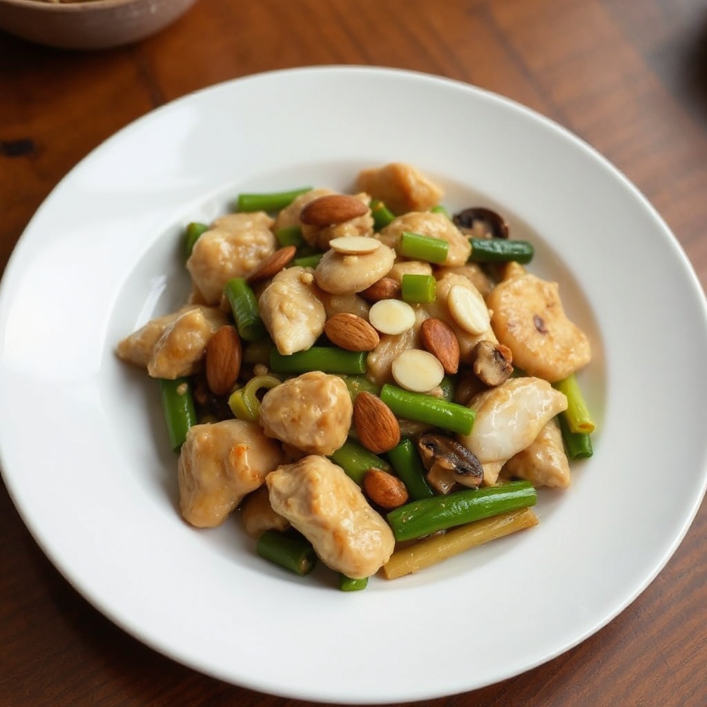Herzhafter Mandel-Hühnchen-Wok