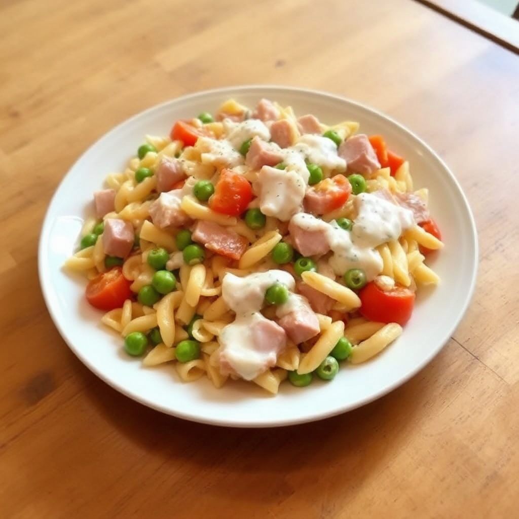 Insalata di Pasta Cremosa con Prosciutto e Verdure