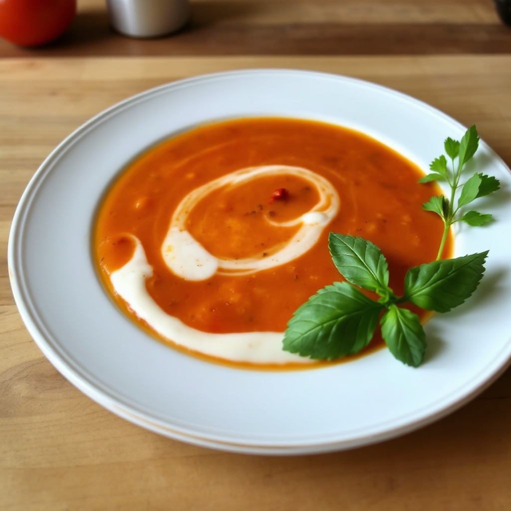 Cremige, kräuterinfundierte Tomatensuppe