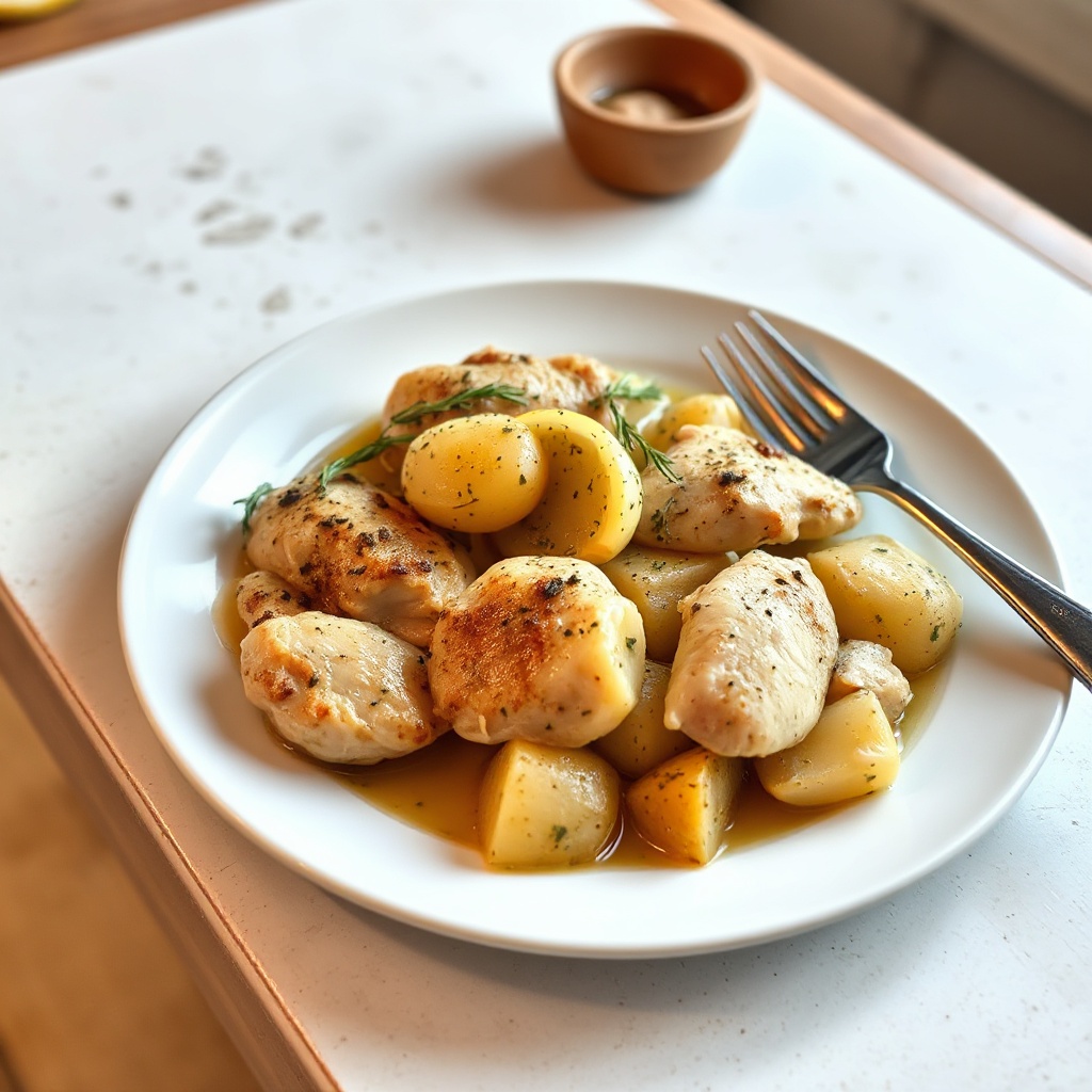 Pollo Greco al Limone e Aglio con Patate Aromatizzate