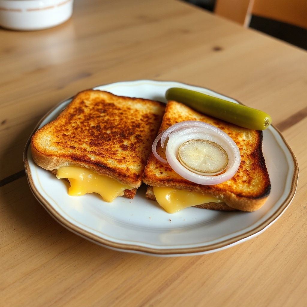 Herzhafter gegrillter Käse mit Gurken und süßen Zwiebeln