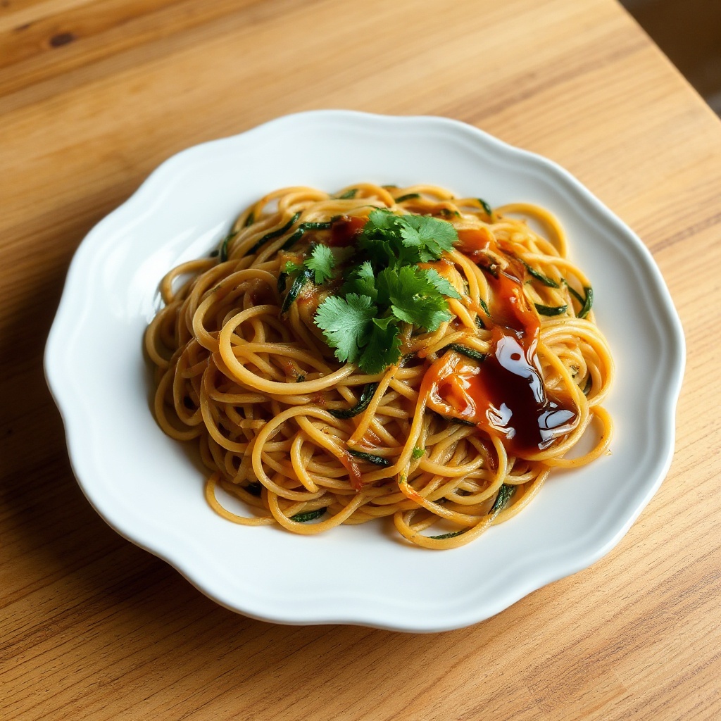 Noodles Saltati in Padella con Zucchine e Salsa di Soia all'Aglio