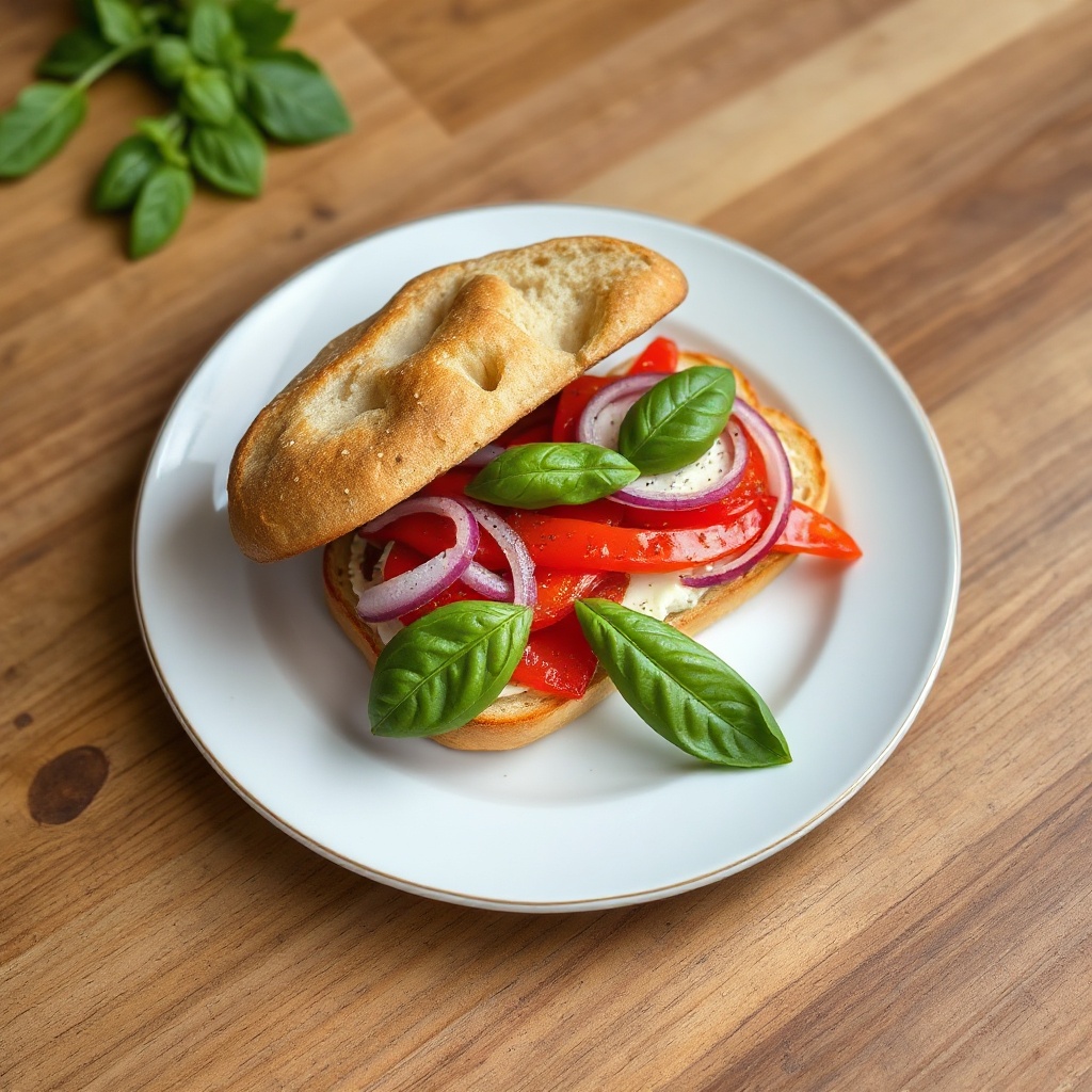 Panino con Peperoni Arrostiti e Formaggio di Capra alle Erbe