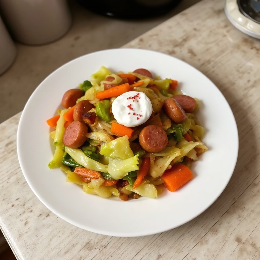 Herzhafter Kohl und Wurst Pfannengericht