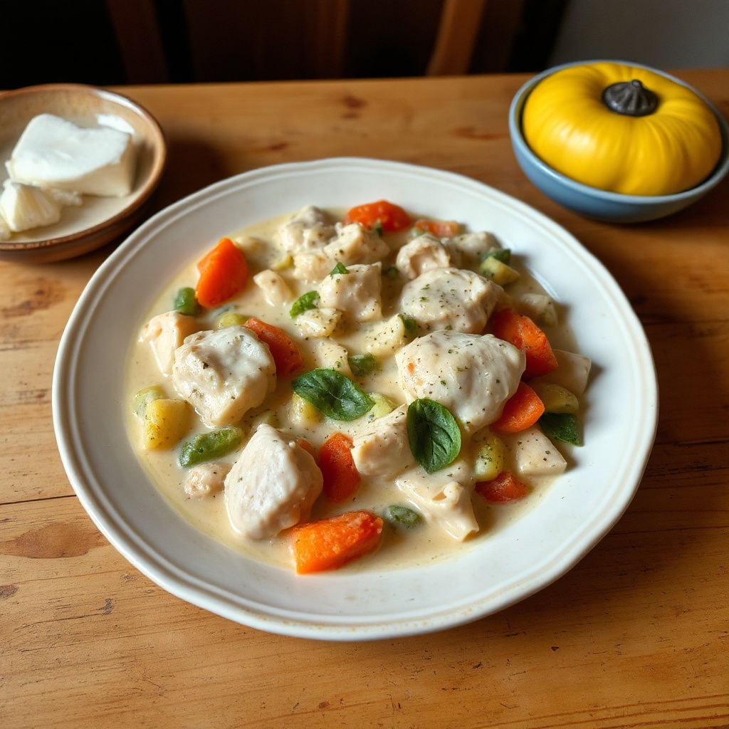 Cremiger Hähnchen- und Gemüseeintopf