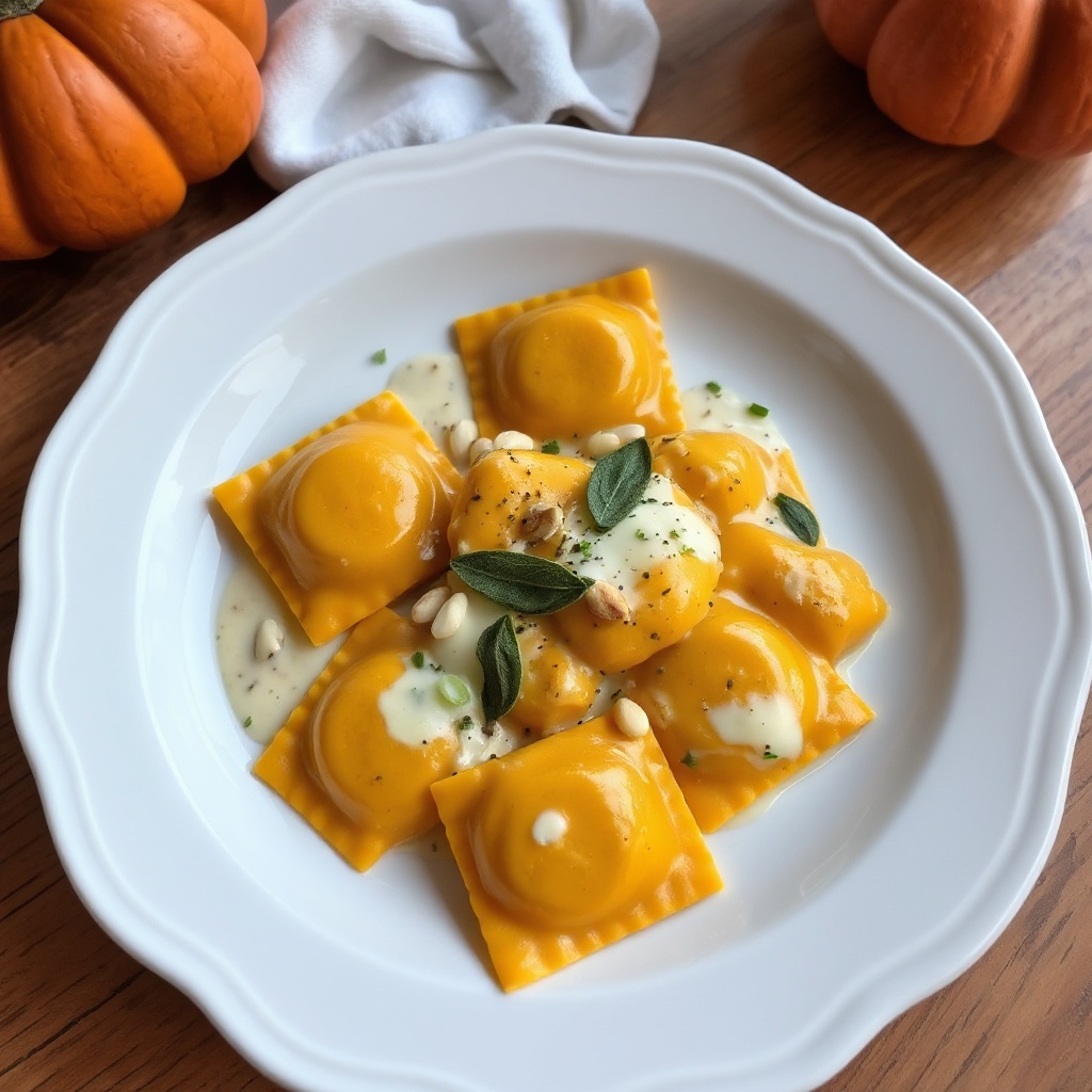Kürbis-Salbei-Cremesauce mit Käse-Ravioli