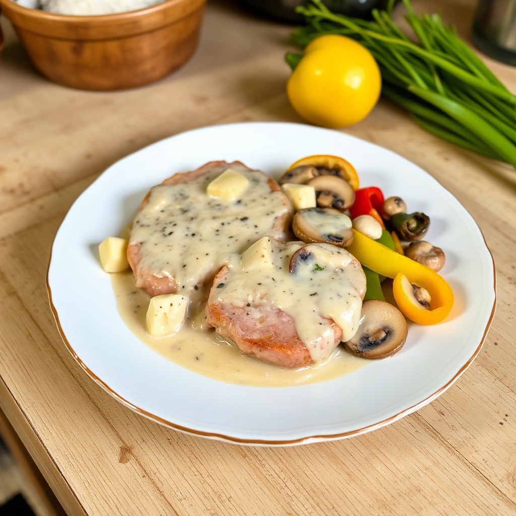 Costolette di Maiale Infuse al Limone con Salsa Cremosa ai Funghi