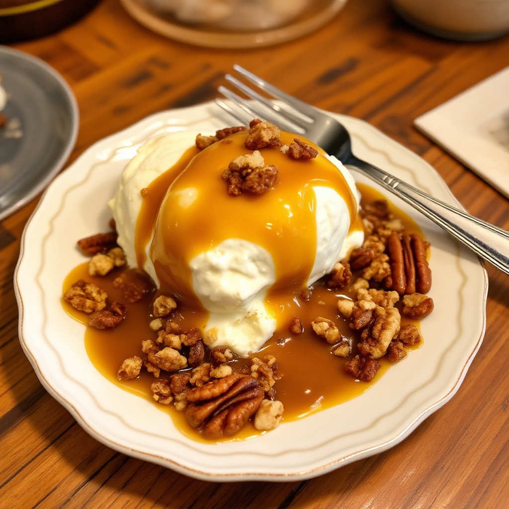 Karamell-Nuss-Eiscreme-Topping