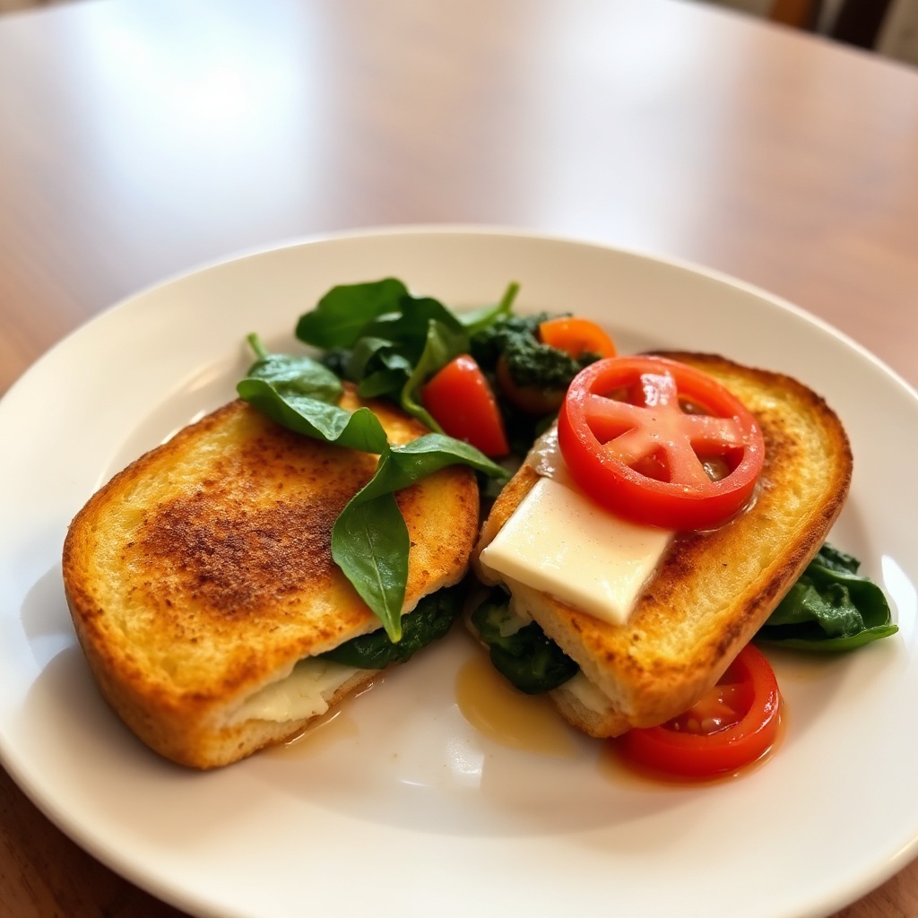 Delizia di Formaggio Grigliato con Spinaci e Pomodori
