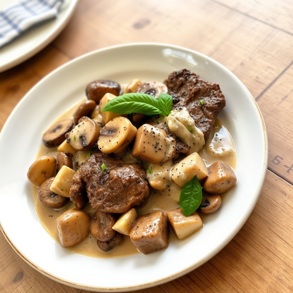 Bistecca al Pepe Salato con Salsa Cremosa ai Funghi
