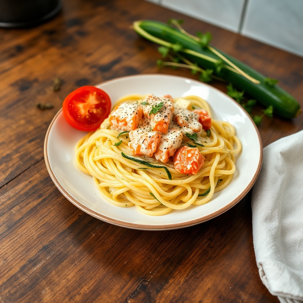 Cremige Lachs-Zucchini-Pasta