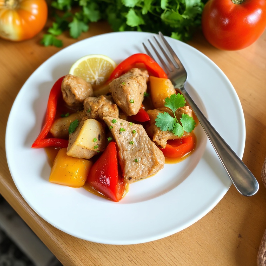 Herzhafter Schweineeintopf mit süßen Paprika