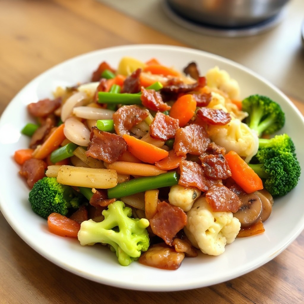 Herzhafter Speck- und Gemüse-Wok