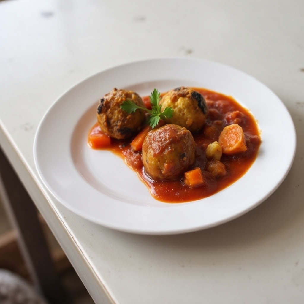 Geröstete Gemüse-Kofta in gewürzter Tomatensauce