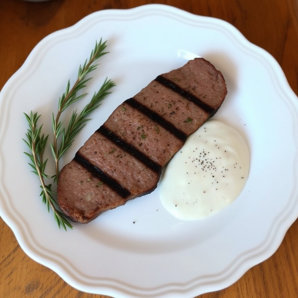 Kräuter-marinierter gegrillter Rinderfilet mit cremiger Meerrettichsauce