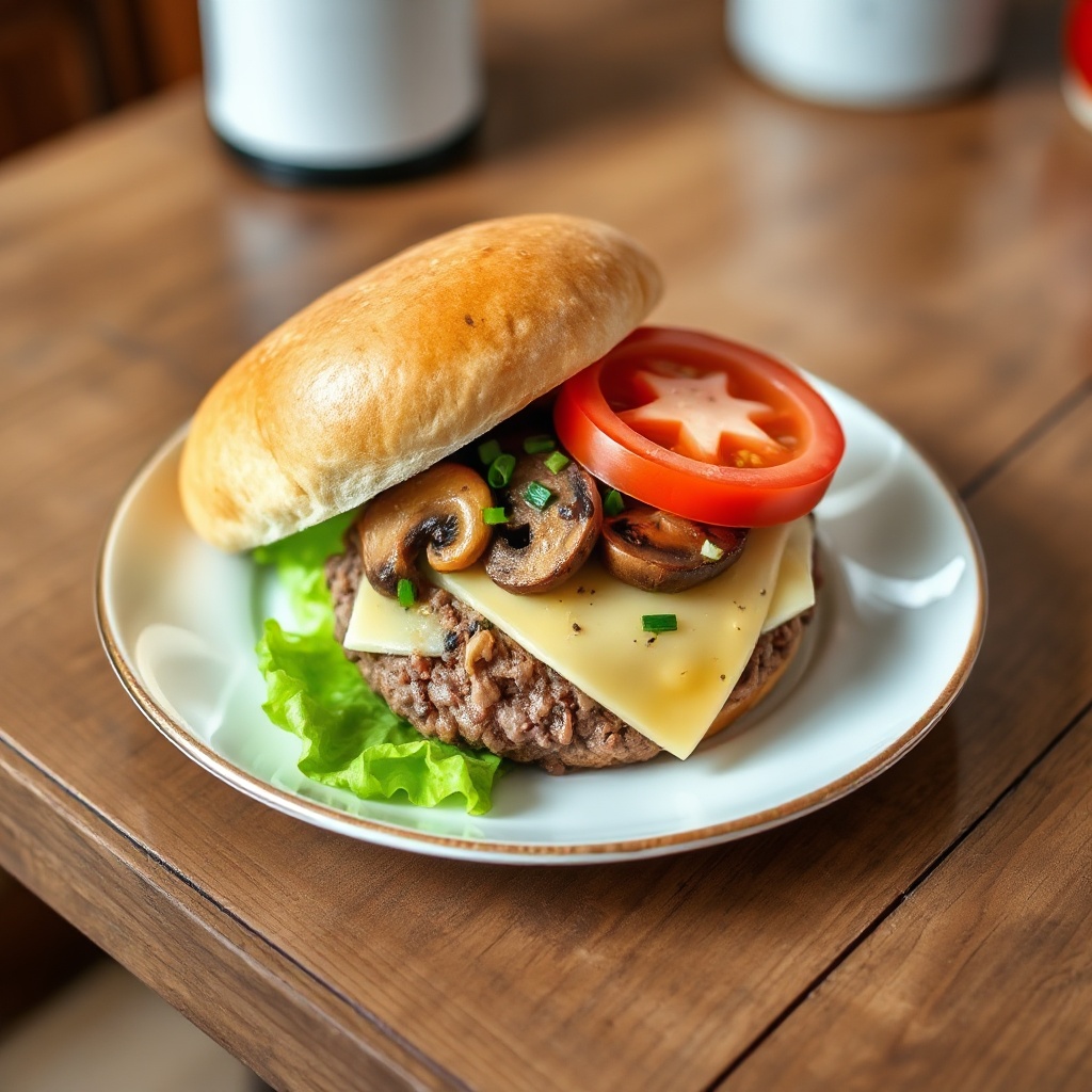 Gourmet Pilz-Swiss Cheeseburger