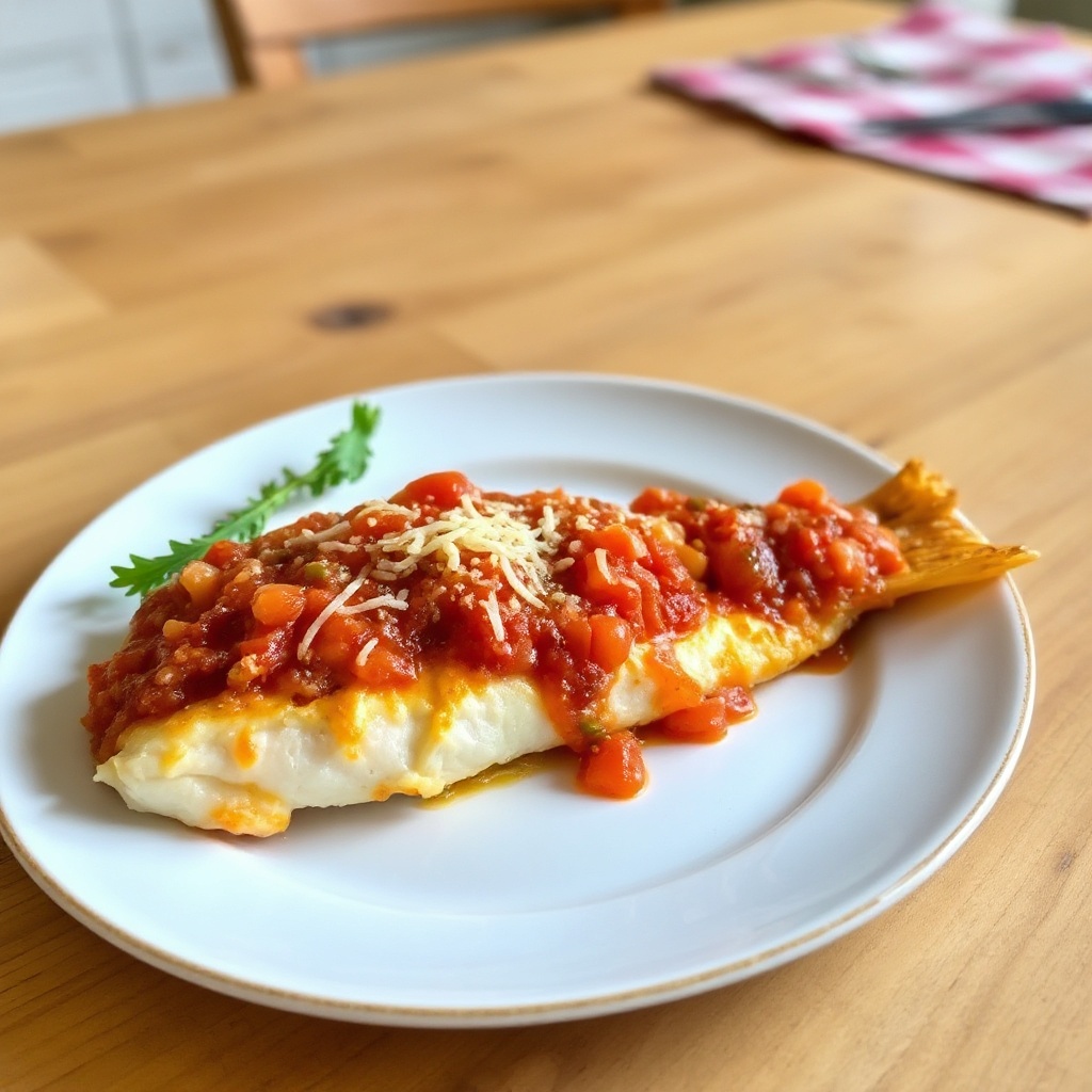 Pesce al Forno Piccante con Salsa e Formaggio